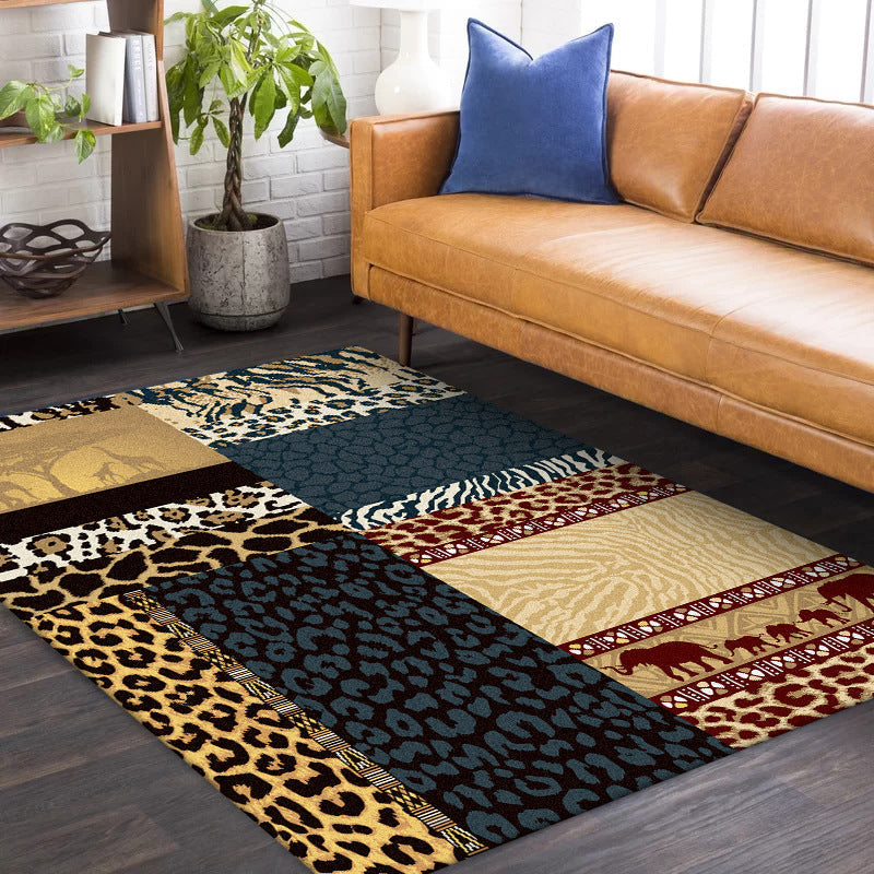 Brown novelty carpet polyester animal skin print carpet washable non-slip backing carpet for living room