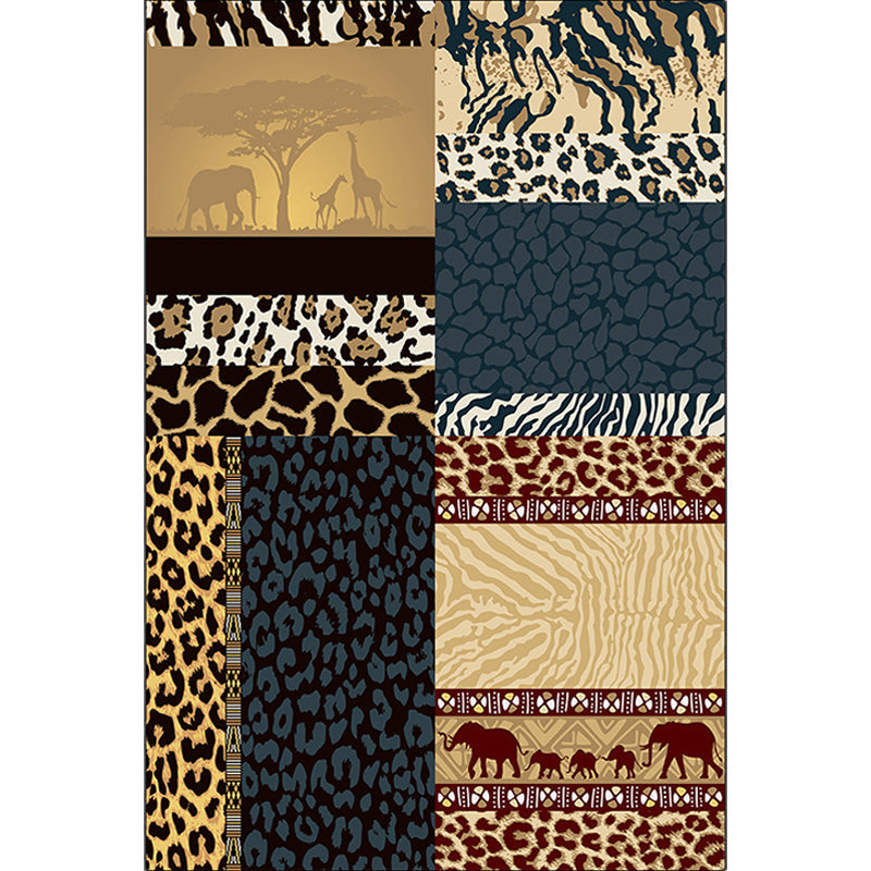 Brown novelty carpet polyester animal skin print carpet washable non-slip backing carpet for living room