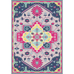 Pink and Blue Mediterranean Carpet Polyester Medallion Pattern Carpet Washable Non-Slip Backing Carpet for Living Room