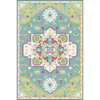 Pink and Blue Mediterranean Carpet Polyester Medallion Pattern Carpet Washable Non-Slip Backing Carpet for Living Room