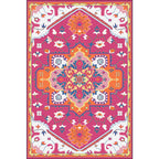 Pink and Blue Mediterranean Carpet Polyester Medallion Pattern Carpet Washable Non-Slip Backing Carpet for Living Room