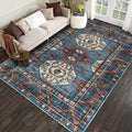 Moroccan medallion pattern rug blue polyester rug machine washable non-slip rug for the living room