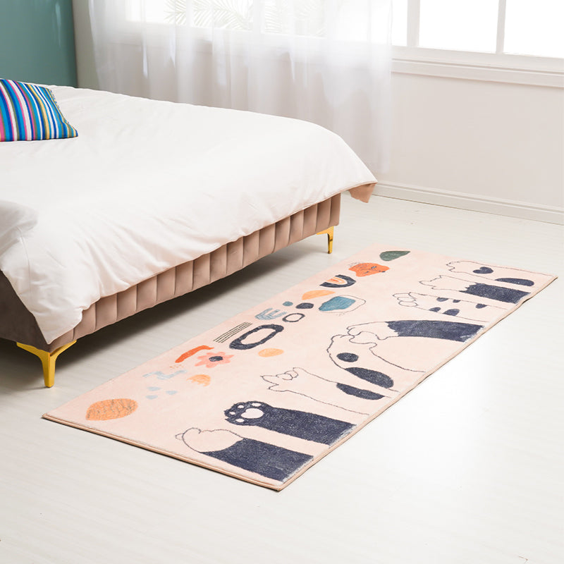 Apricot Kids Carpet Polyester Cat Feet Print Carpet Machine Washable Non-Slip Backing Rug for Kids Room