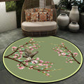 Vintage Floral Pattern Rug with Bird Green Polyester Rug Machine Washable Non-Slip Rug for Bedroom