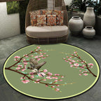 Vintage Floral Pattern Rug with Bird Green Polyester Rug Machine Washable Non-Slip Rug for Bedroom
