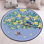 Unique Flower Pattern Carpet with Bird and Leaf Purple and Yellow Oriental Carpet Polyester Washable Non-Slip Back Area Rug for Bedroom