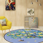 Unique Flower Pattern Carpet with Bird and Leaf Purple and Yellow Oriental Carpet Polyester Washable Non-Slip Back Area Rug for Bedroom