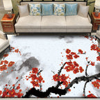 Red and White Oriental Carpet Polyester Ink Wash Paint Pattern Carpet Washable Nonslip Back Carpet for Bedroom