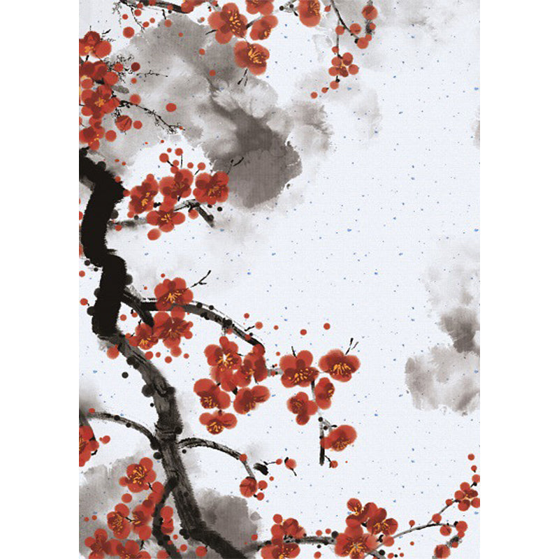 Red and White Oriental Carpet Polyester Ink Wash Paint Pattern Carpet Washable Nonslip Back Carpet for Bedroom