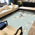 Vintage Floral Pattern Rug with Bird Light Green Polyester Rug Machine Washable Non-Slip Rug for the Bedroom