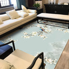 Vintage Floral Pattern Rug with Bird Light Green Polyester Rug Machine Washable Non-Slip Rug for the Bedroom