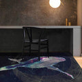Kids Room Carpet in Black Extraterrestrial Star Whale Print Carpet Polyester Nonslip Back Washable Area Rug