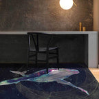 Kids Room Carpet in Black Extraterrestrial Star Whale Print Carpet Polyester Nonslip Back Washable Area Rug