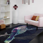 Kids Room Carpet in Black Extraterrestrial Star Whale Print Carpet Polyester Nonslip Back Washable Area Rug