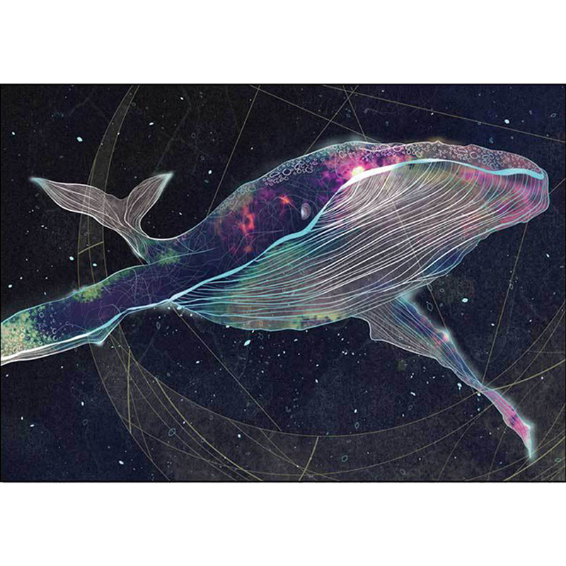 Kids Room Carpet in Black Extraterrestrial Star Whale Print Carpet Polyester Nonslip Back Washable Area Rug