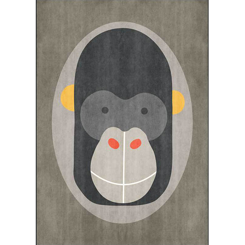Casual Kids Carpet in Gray Animal Orangutan Pattern Carpet Polyester Stain-Resistant Carpet for Kids Room