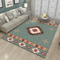 Green Tribal Rug Polyester Tribal Pattern Rug Washable Non-Slip Underlay Rug for the Living Room