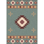 Green Tribal Rug Polyester Tribal Pattern Rug Washable Non-Slip Underlay Rug for the Living Room