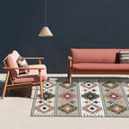 Classic geometric pattern rug Green and White Vintage rug Polyester Washable Non-slip backing Rug for bedroom
