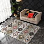 Classic geometric pattern rug Green and White Vintage rug Polyester Washable Non-slip backing Rug for bedroom
