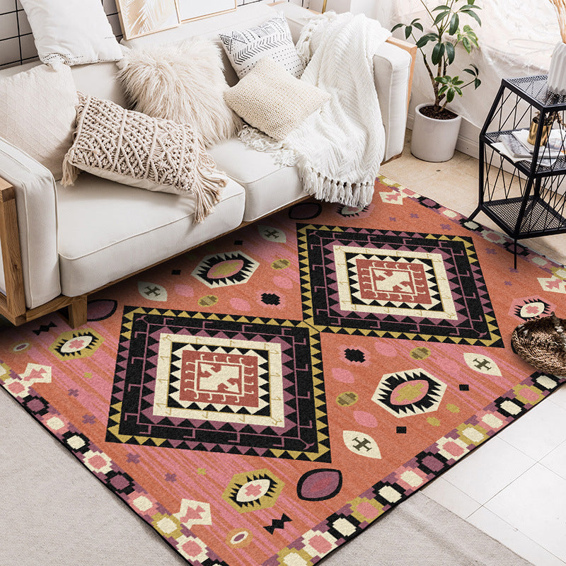 Brown Tribal Carpet Polyester Geometric Pattern Carpet Washable Non-Slip Back Carpet for the Living Room