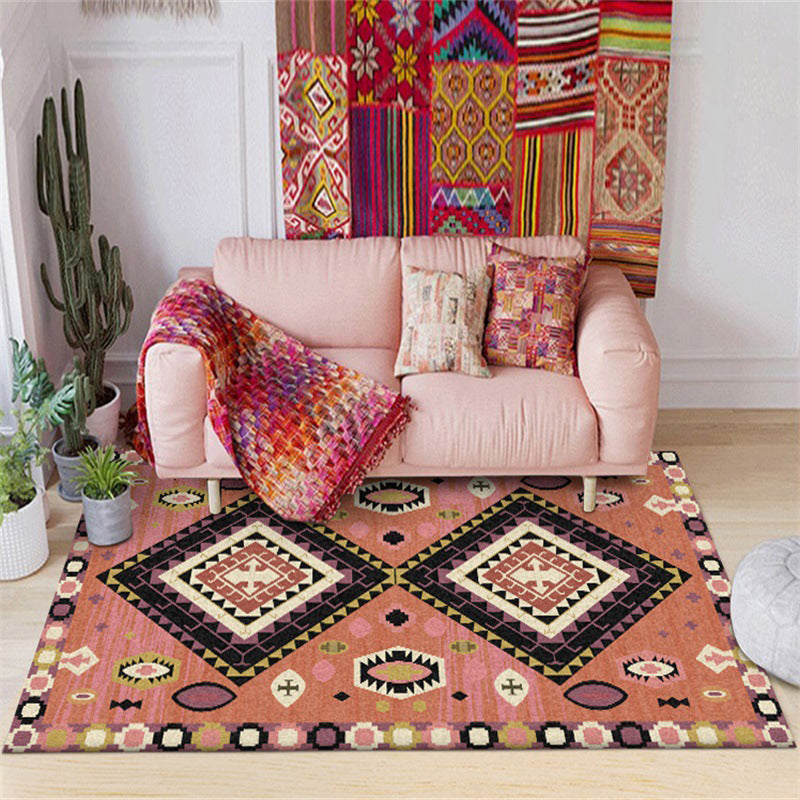 Brown Tribal Carpet Polyester Geometric Pattern Carpet Washable Non-Slip Back Carpet for the Living Room