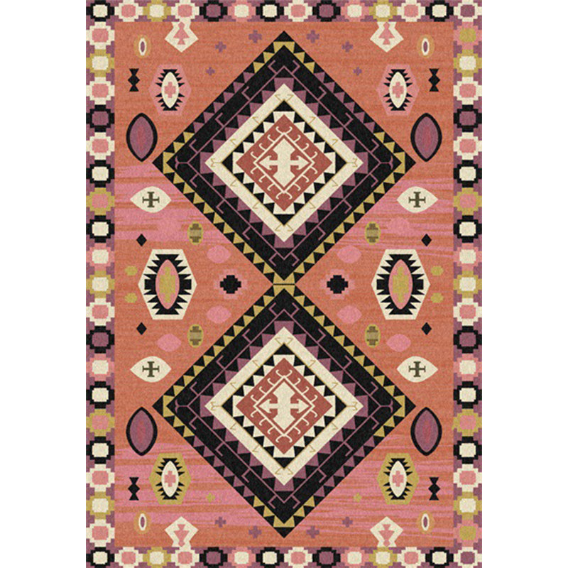 Brown Tribal Carpet Polyester Geometric Pattern Carpet Washable Non-Slip Back Carpet for the Living Room