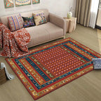 Traditional Tribal Pattern Carpet Red Vintage Carpet Polyester Washable Non-Slip Back Carpet for Bedroom