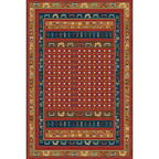 Traditional Tribal Pattern Carpet Red Vintage Carpet Polyester Washable Non-Slip Back Carpet for Bedroom