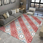 Classic Checkered Pattern Carpet with Floral Red Vintage Carpet made of Polyester washable with non-slip backing Carpet for the Bedroom