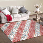 Classic checkered pattern rug with floral red vintage rug made of polyester washable with non-slip backing rug for the bedroom