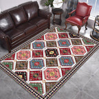 Traditional tribal pattern rug red and gray vintage rug polyester washable anti-slip backing rug for bedroom