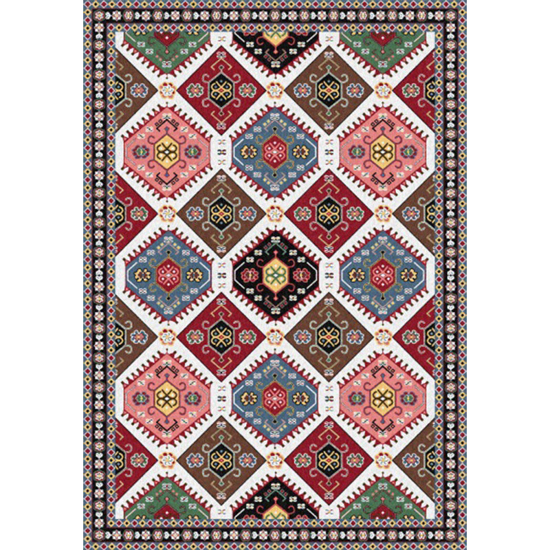 Traditional Tribal Pattern Carpet Red and Grey Vintage Carpet Polyester Washable Non-slip Back Area Rug for Bedroom