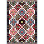Traditional Tribal Pattern Carpet Red and Grey Vintage Carpet Polyester Washable Non-slip Back Area Rug for Bedroom