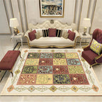 Persian checkered printed carpet with floral beige polyester carpet machine washable non-slip rug for the living room