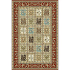 Red and Beige Moroccan Carpet Polyester Checked and Floral Pattern Carpet Washable Non-Slip Backing Carpet for Living Room