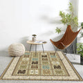 Red and Beige Moroccan Carpet Polyester Checked and Floral Pattern Carpet Washable Non-Slip Backing Carpet for Living Room