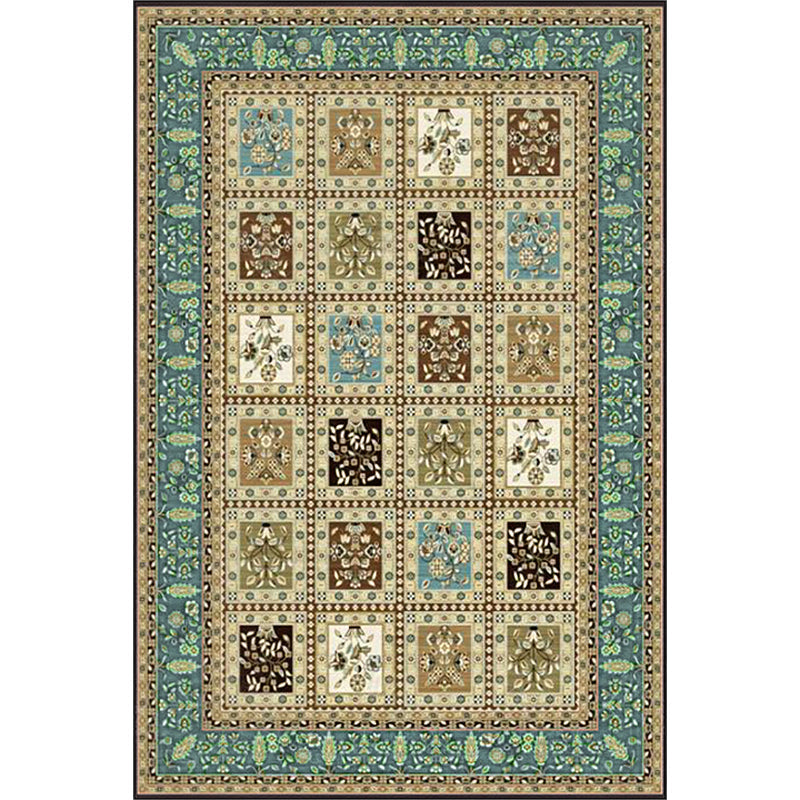 Red and Beige Moroccan Carpet Polyester Checked and Floral Pattern Carpet Washable Non-Slip Backing Carpet for Living Room