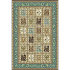 Red and Beige Moroccan Carpet Polyester Checked and Floral Pattern Carpet Washable Non-Slip Backing Carpet for Living Room