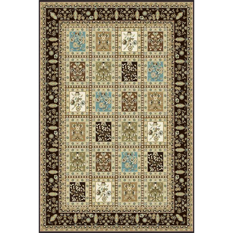 Red and Beige Moroccan Carpet Polyester Checked and Floral Pattern Carpet Washable Non-Slip Backing Carpet for Living Room