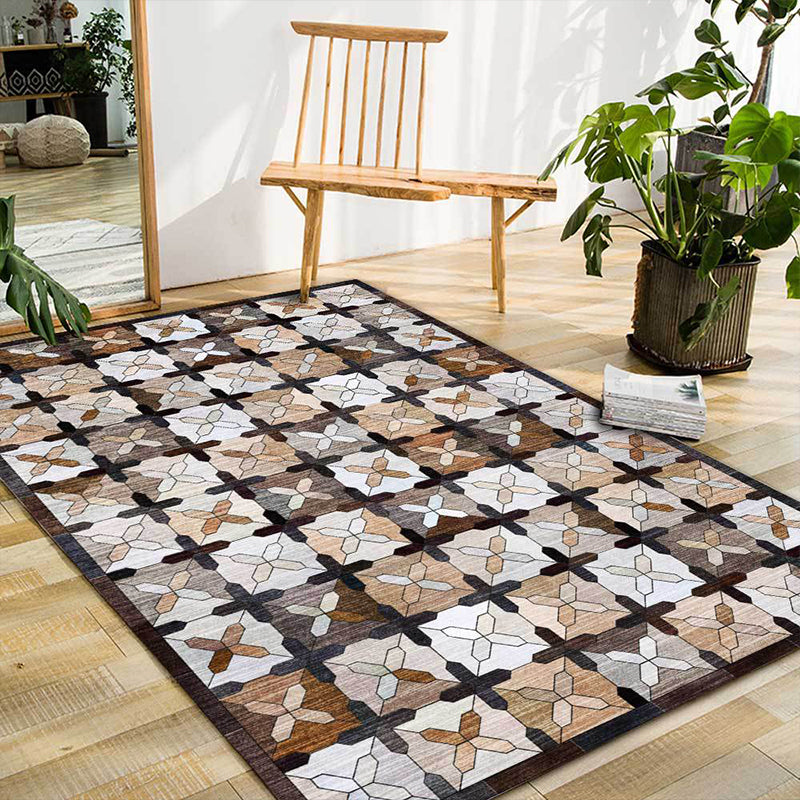 Brown Moroccan Carpet Polyester Controlled Pattern Carpet Washable Non-Slip Backing Carpet for Living Room