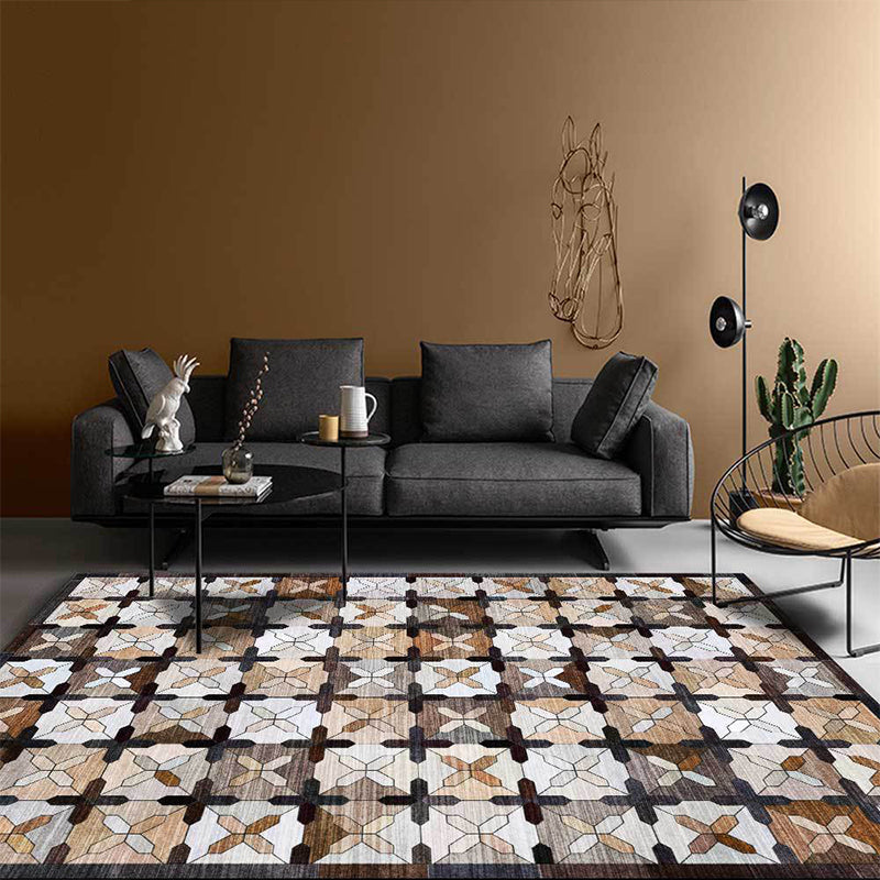 Brown Moroccan Carpet Polyester Controlled Pattern Carpet Washable Non-Slip Backing Carpet for Living Room