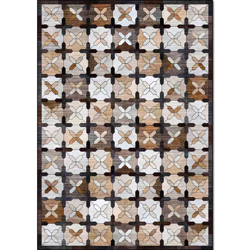 Brown Moroccan Carpet Polyester Controlled Pattern Carpet Washable Non-Slip Backing Carpet for Living Room