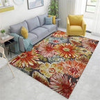 Orange Vintage Carpet Polyester Flower Pattern Carpet Washable Non-Slip Backing Carpet for Living Room