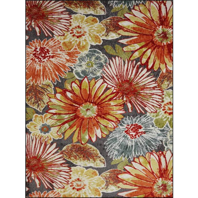 Orange Vintage Carpet Polyester Flower Pattern Carpet Washable Non-Slip Backing Carpet for Living Room
