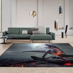 Nordic Dinosaur Pattern Rug Gray Polyester Rug Machine Washable Non-Slip Rug for the Bedroom