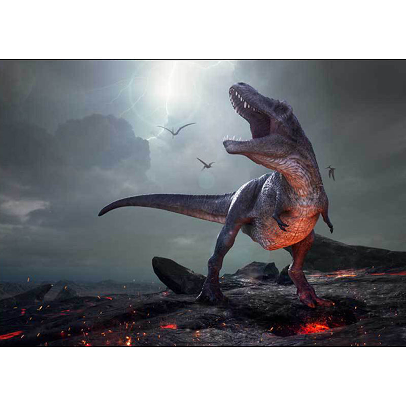 Nordic Dinosaur Pattern Rug Gray Polyester Rug Machine Washable Non-Slip Rug for the Bedroom