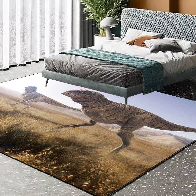 Brown novelty carpet polyester dinosaur pattern carpet washable non-slip backing carpet for the living room