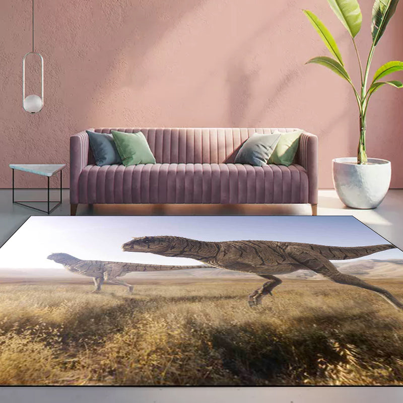 Brown novelty carpet polyester dinosaur pattern carpet washable non-slip backing carpet for the living room