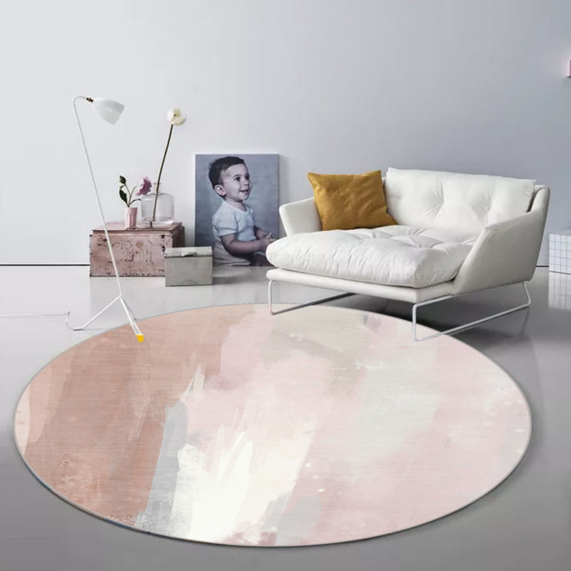 Contemporary brush stroke pattern rug Pink Polyester rug Machine washable Non-slip rug for the bedroom